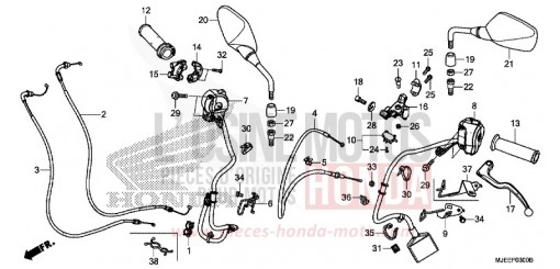 LEVIER DE GUIDON/COMMUTATEUR/CABLE/MIROIR CB650FAH de 2017
